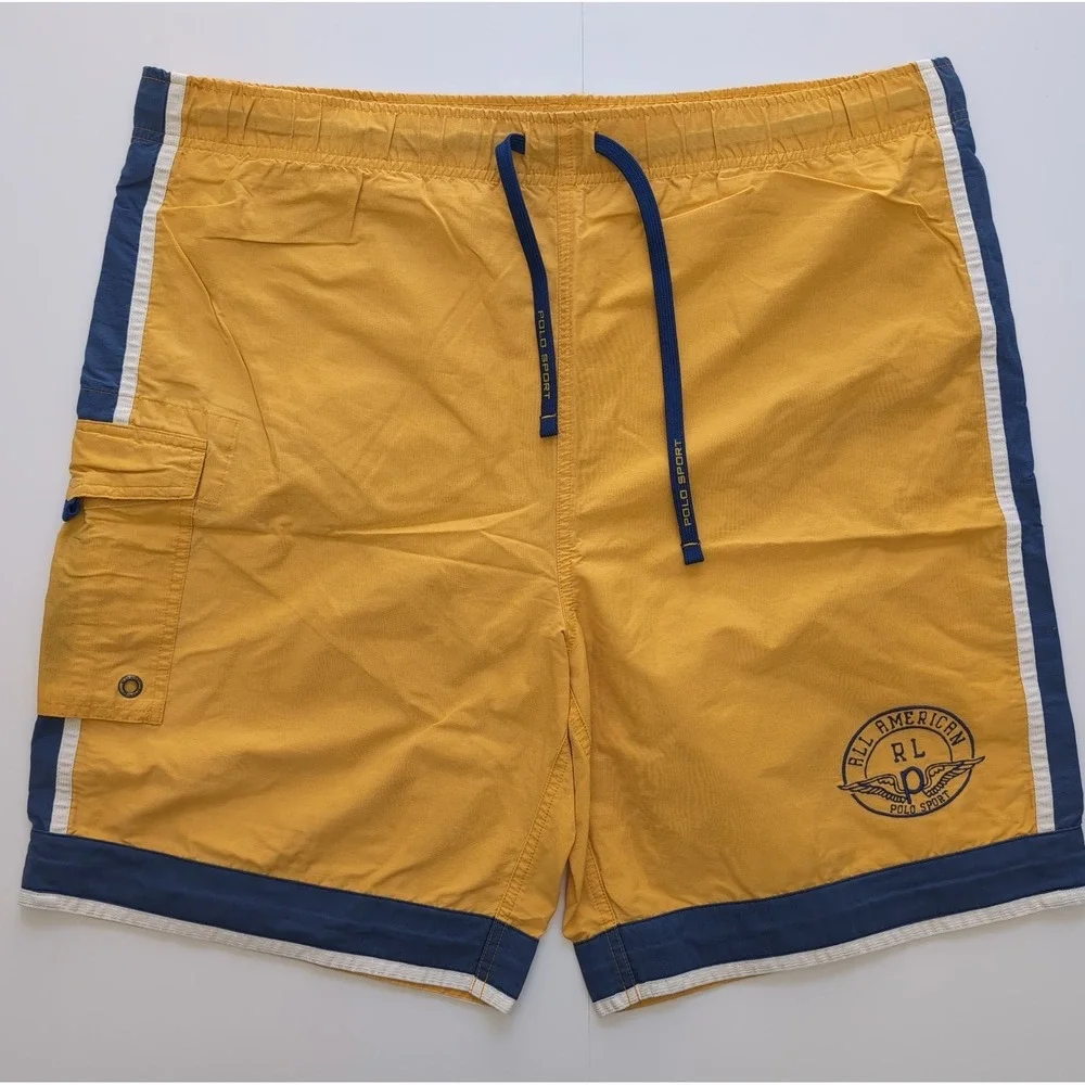 Vintage 90s Polo Sport Swim Trunks All American Yellow Navy L Fits XL 38